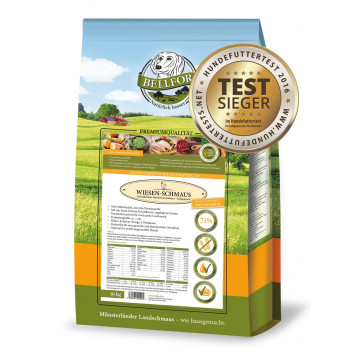 BELLFOR Wiesen-Schmaus - kaltgepresstes Trockenfutter für Hunde mit Huhn getreidefrei